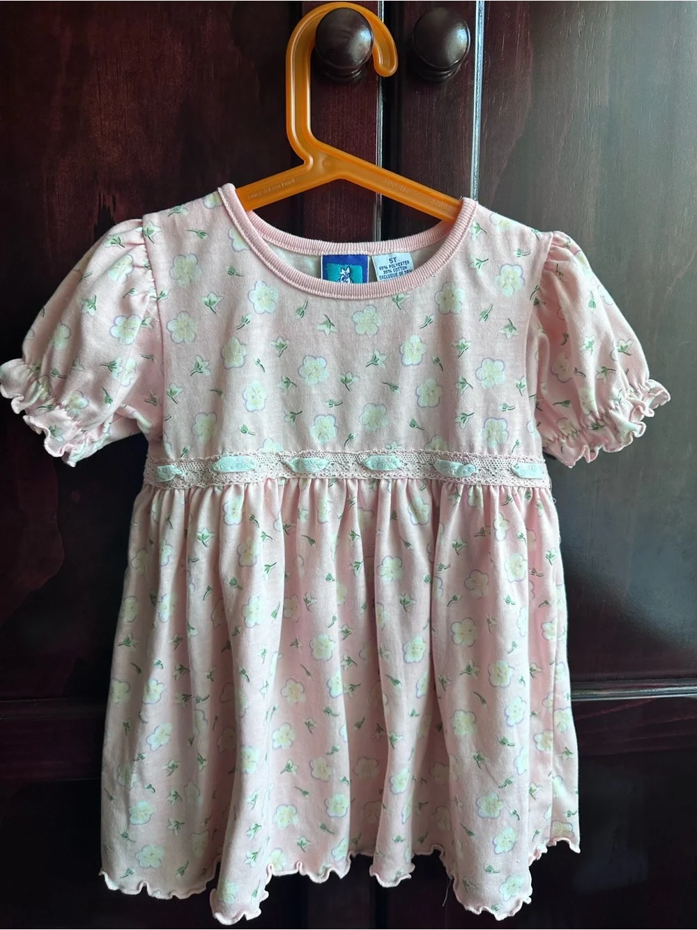 Vintage Pink Floral Short Sleeve Girls' Shirt Dress